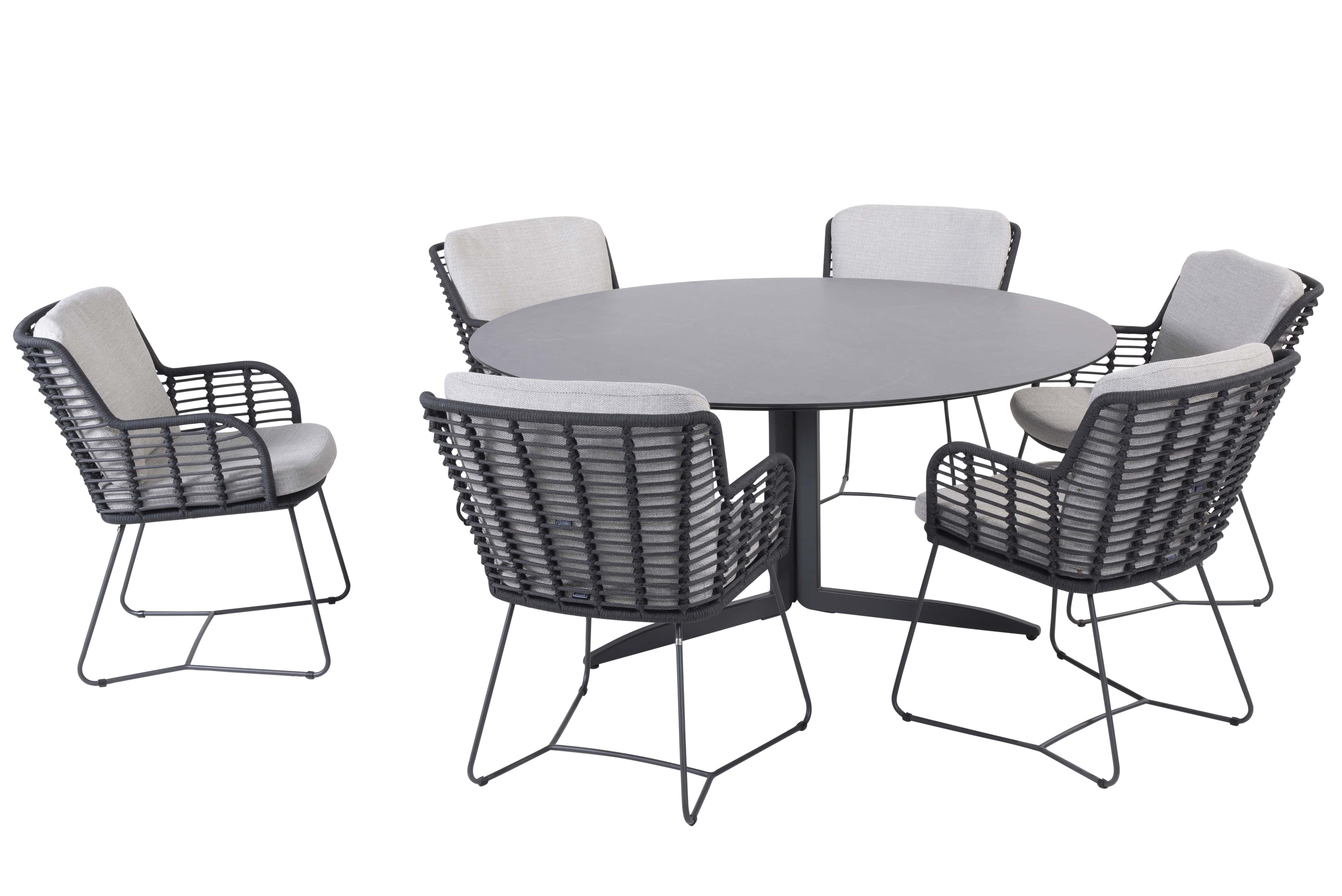 4 Seasons Outdoor-Esstisch set Fabrice-Embrace HPL Schiefer Anthrazit ø160cm 7-teilig