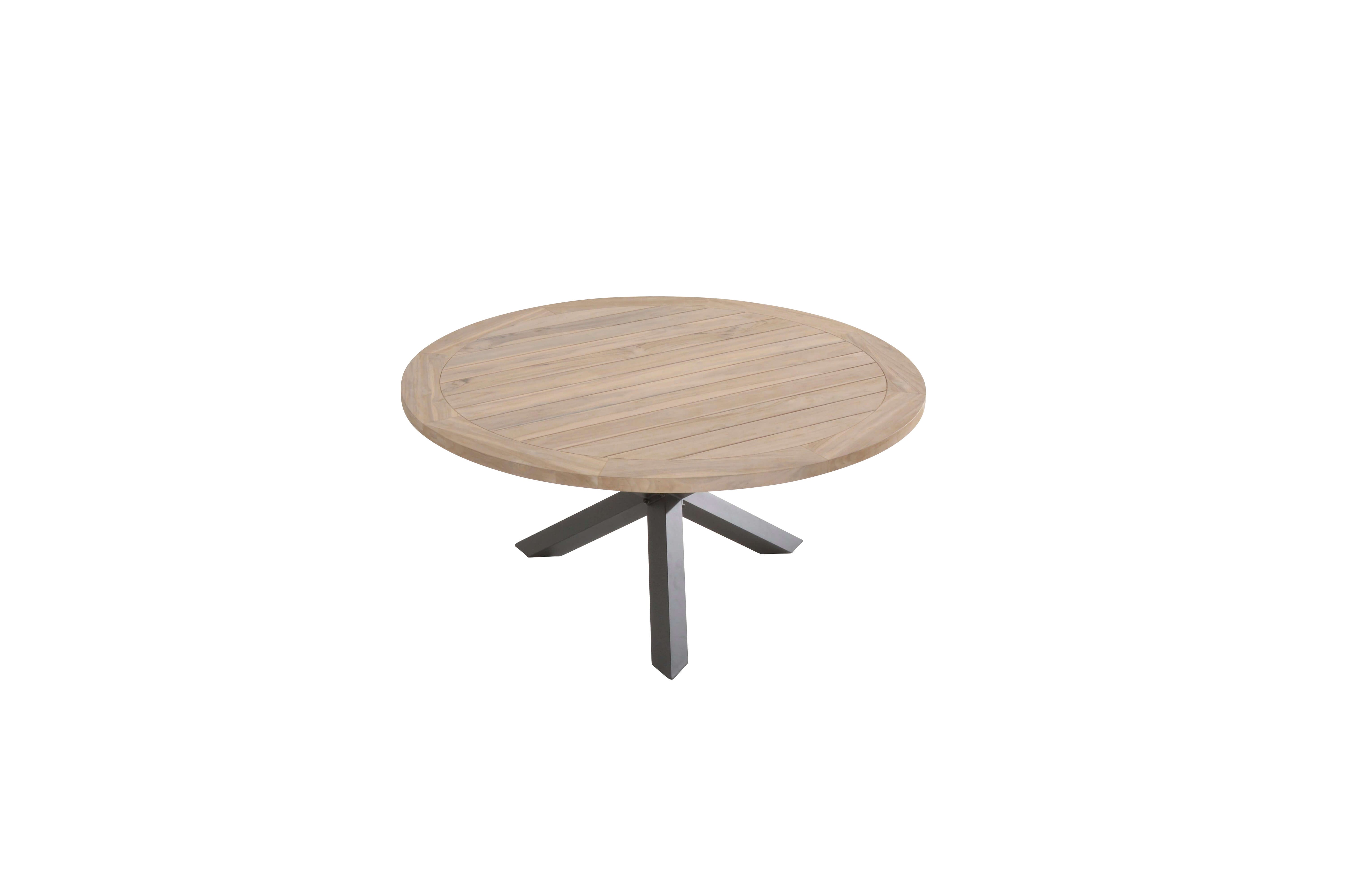 4 Seasons Outdoor Louvre Tisch Teakholz Aluminiumbeine ø160 cm Anthrazit