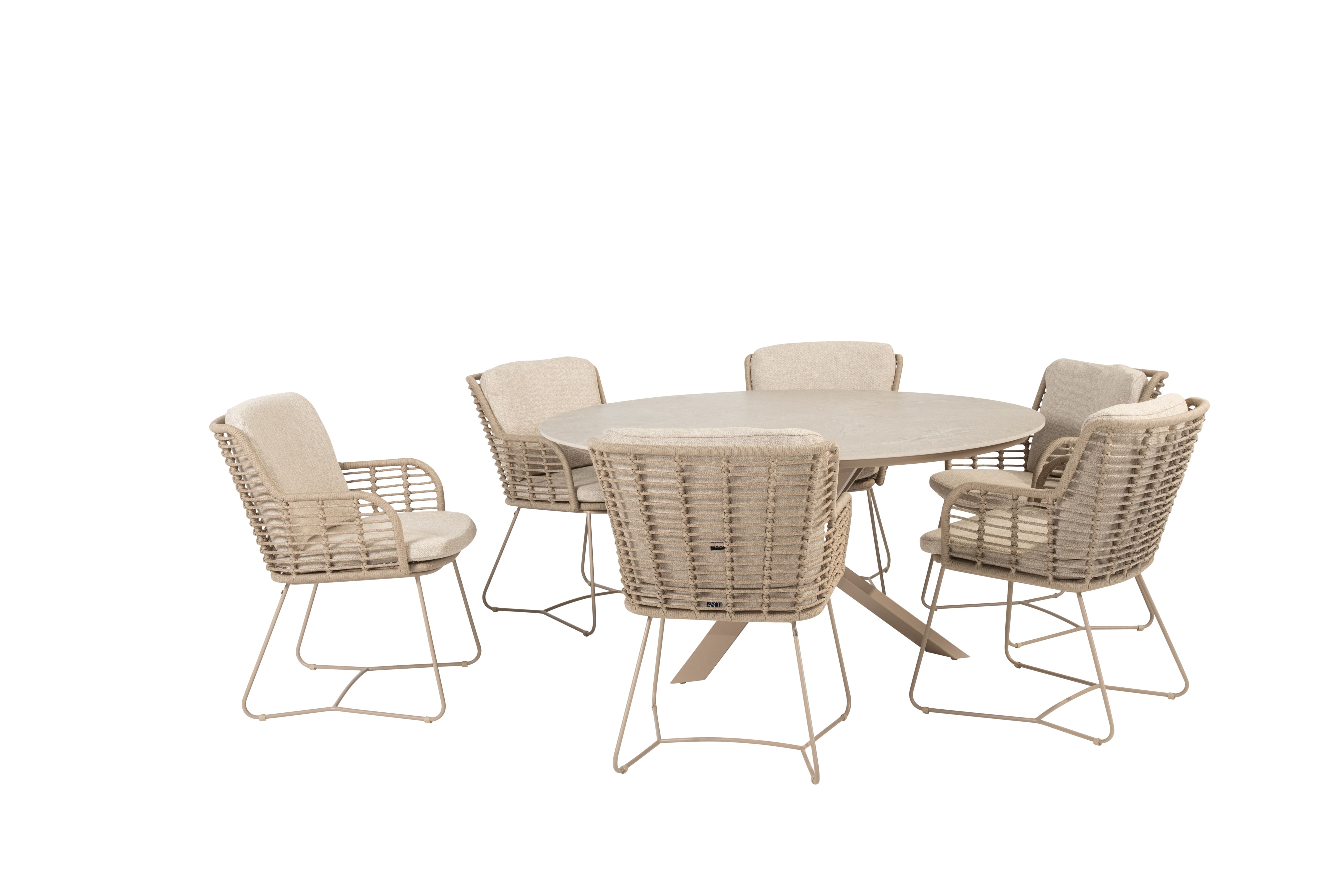 4 Seasons Outdoor Diningset Fabrice latte-Prado keramiek ø160cm 7-delig