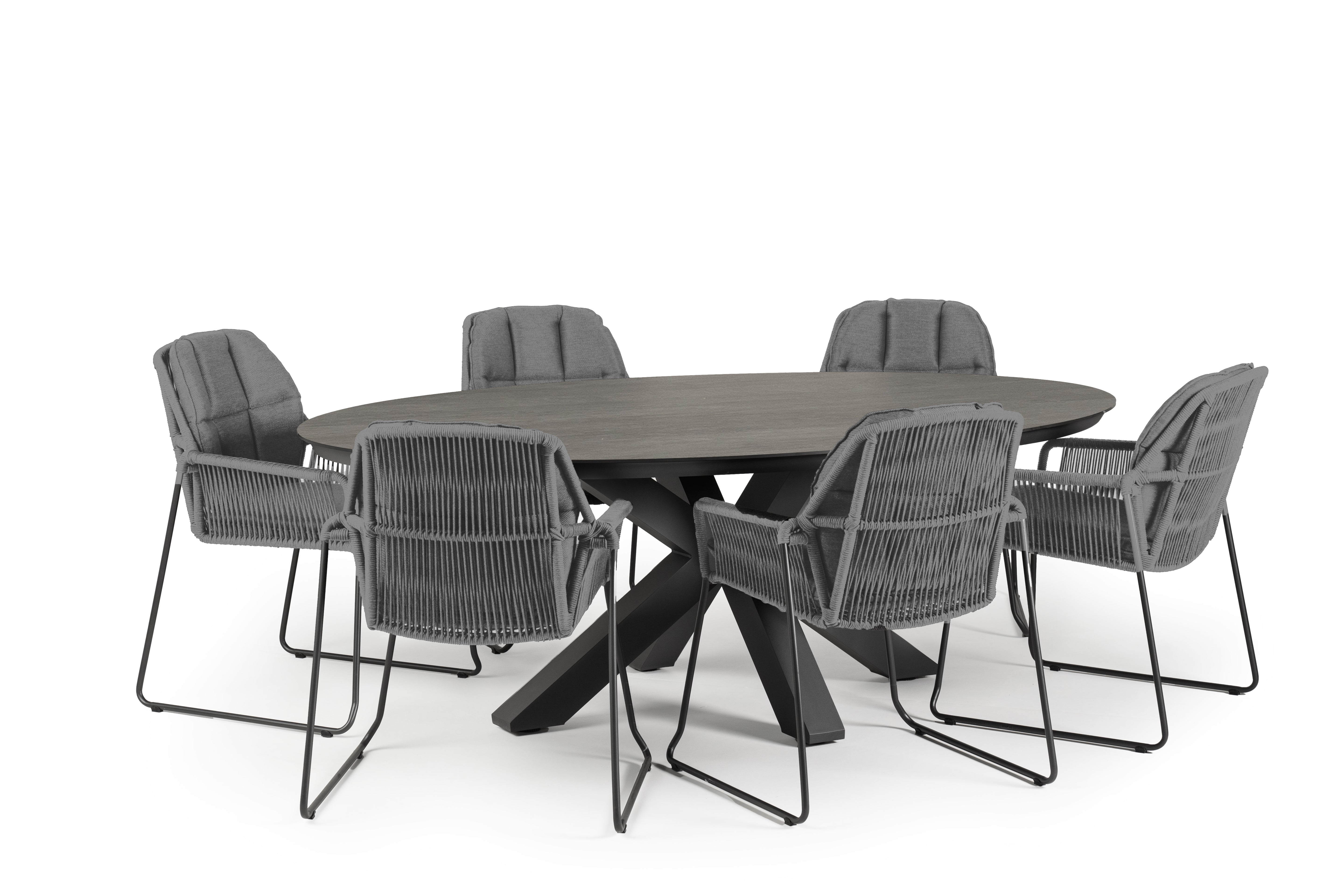 Tierra Outdoor-Ess-Set Rivera anthrazit – länglich waldgrau 200 x 110 cm, 7-teilig