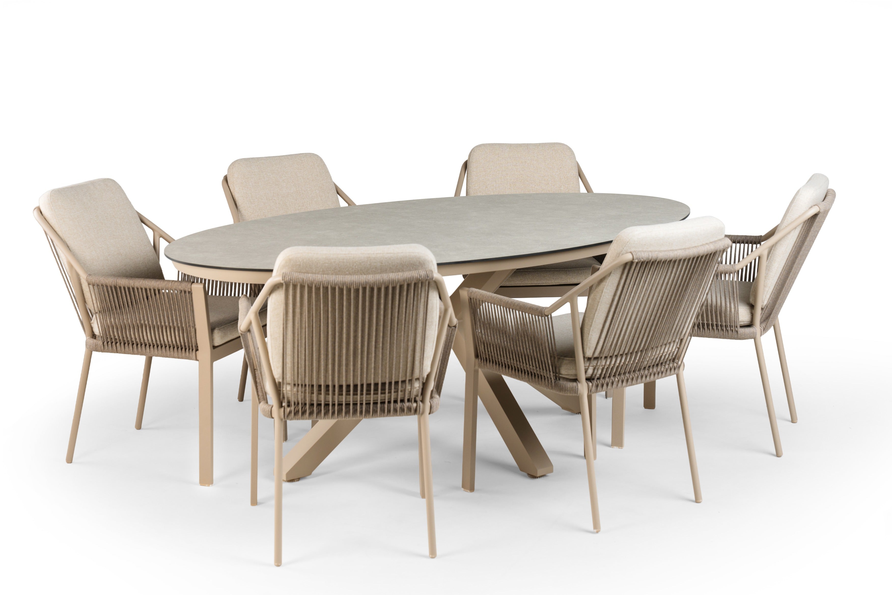 Tierra Outdoor Diningset Liv champagne - Oblong ophira 200x110cm 7-delig