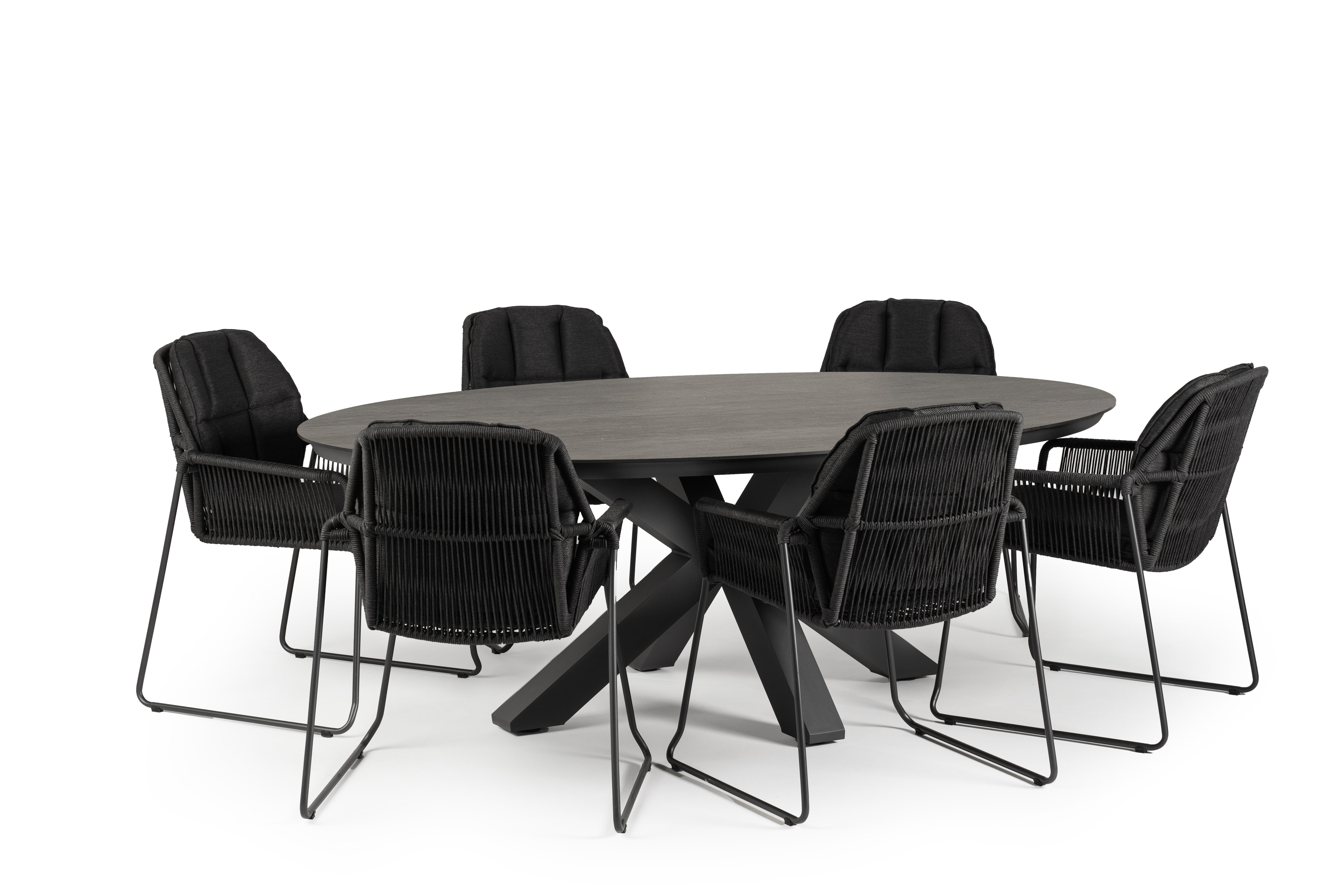 Tierra Outdoor-Ess-Set Rivera schwarz – länglich waldgrau 200 x 110 cm, 7-teilig