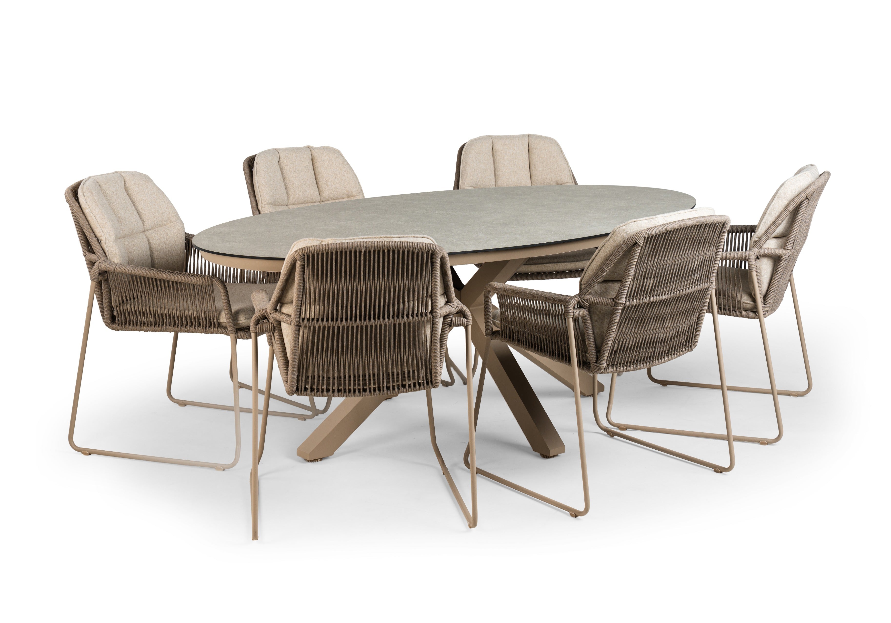 Tierra Outdoor Diningset Rivera champagne - Oblong ophira 200x110cm 7-delig