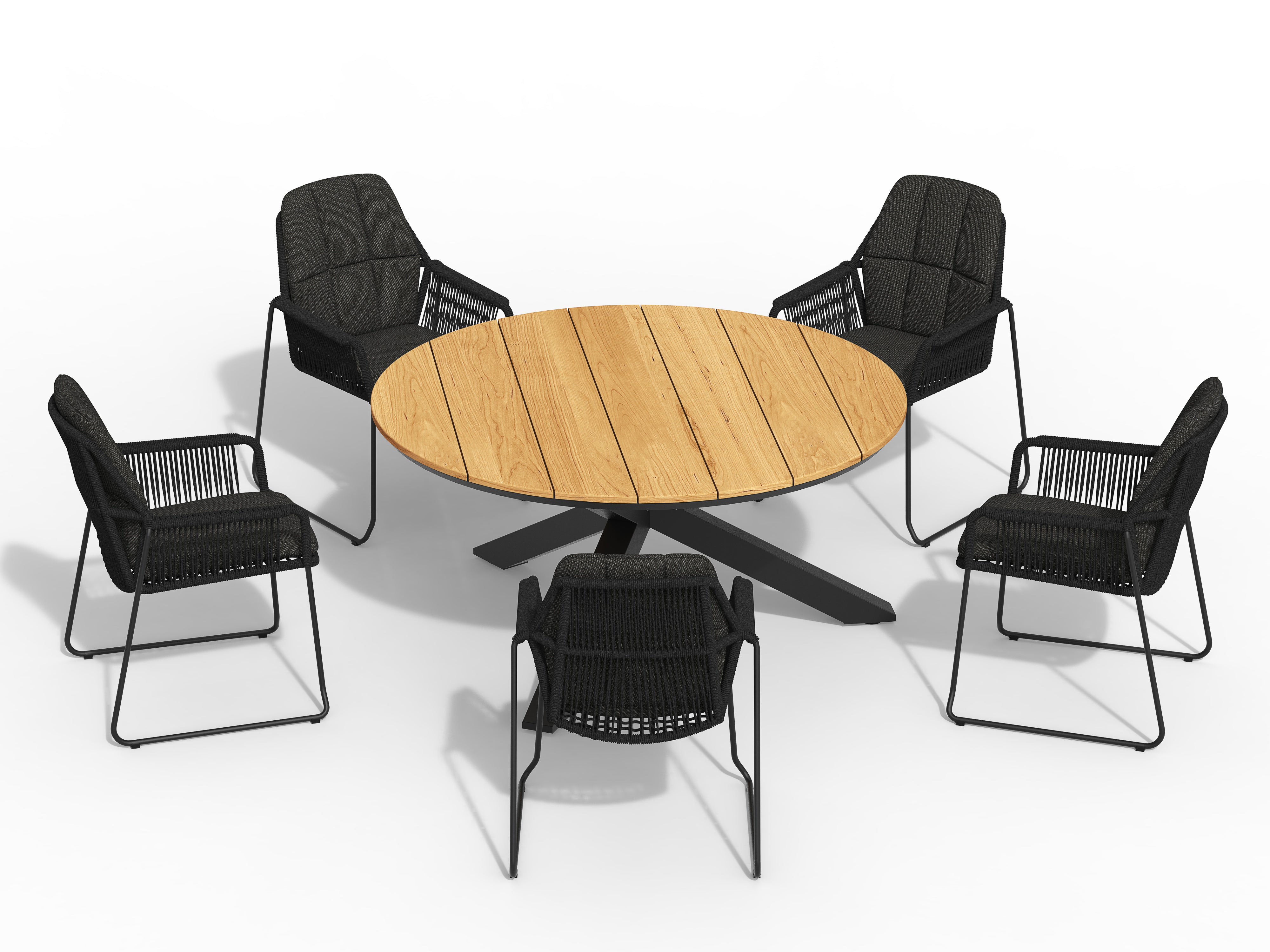 Tierra Outdoor Dining Set Rivera schwarz - Omnigo Teakholzkohle Ø150cm 6-tlg