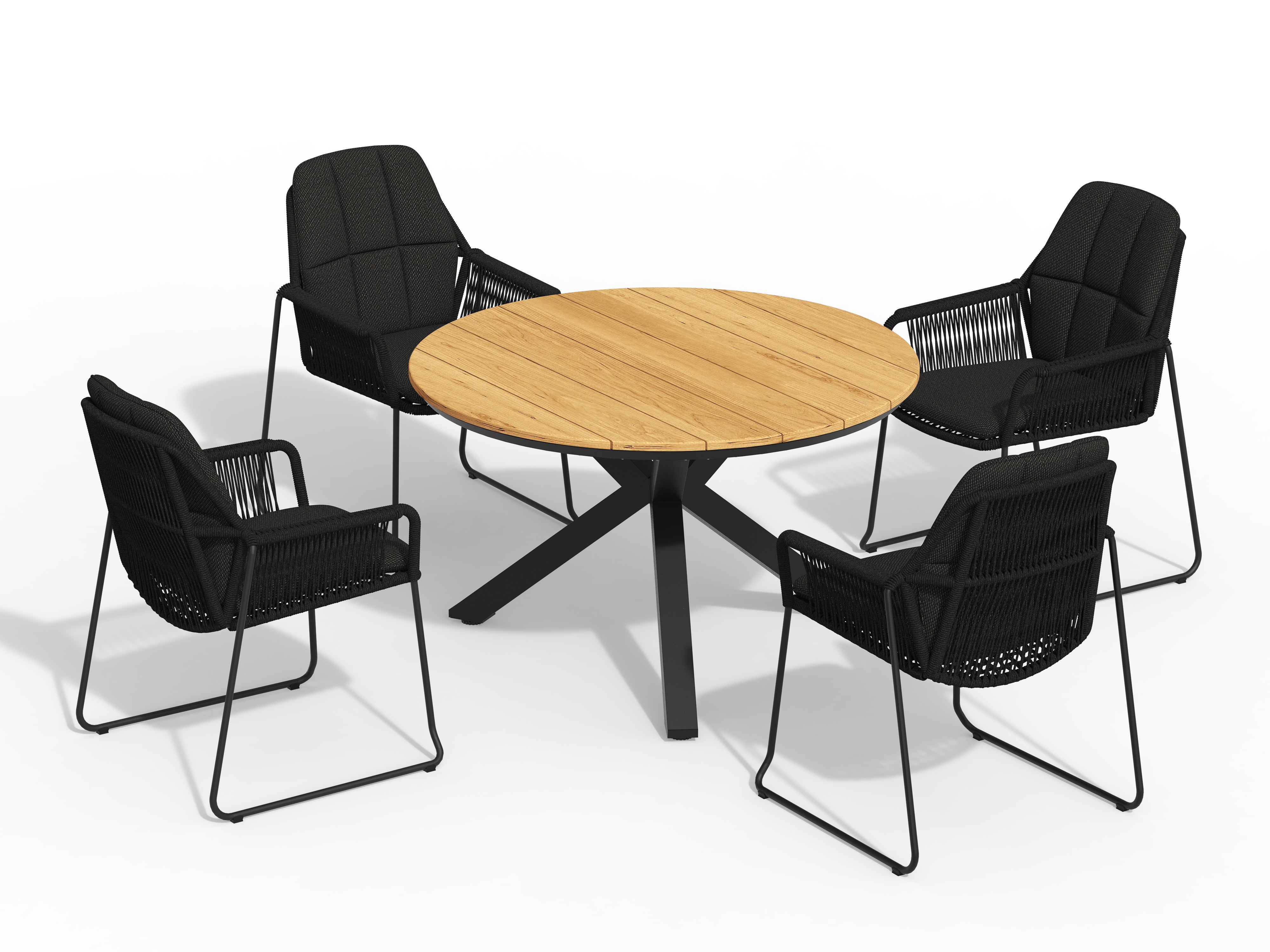 Tierra Outdoor Dining Set Rivera schwarz - Orbital Teakholzkohle Ø120cm 5-teilig