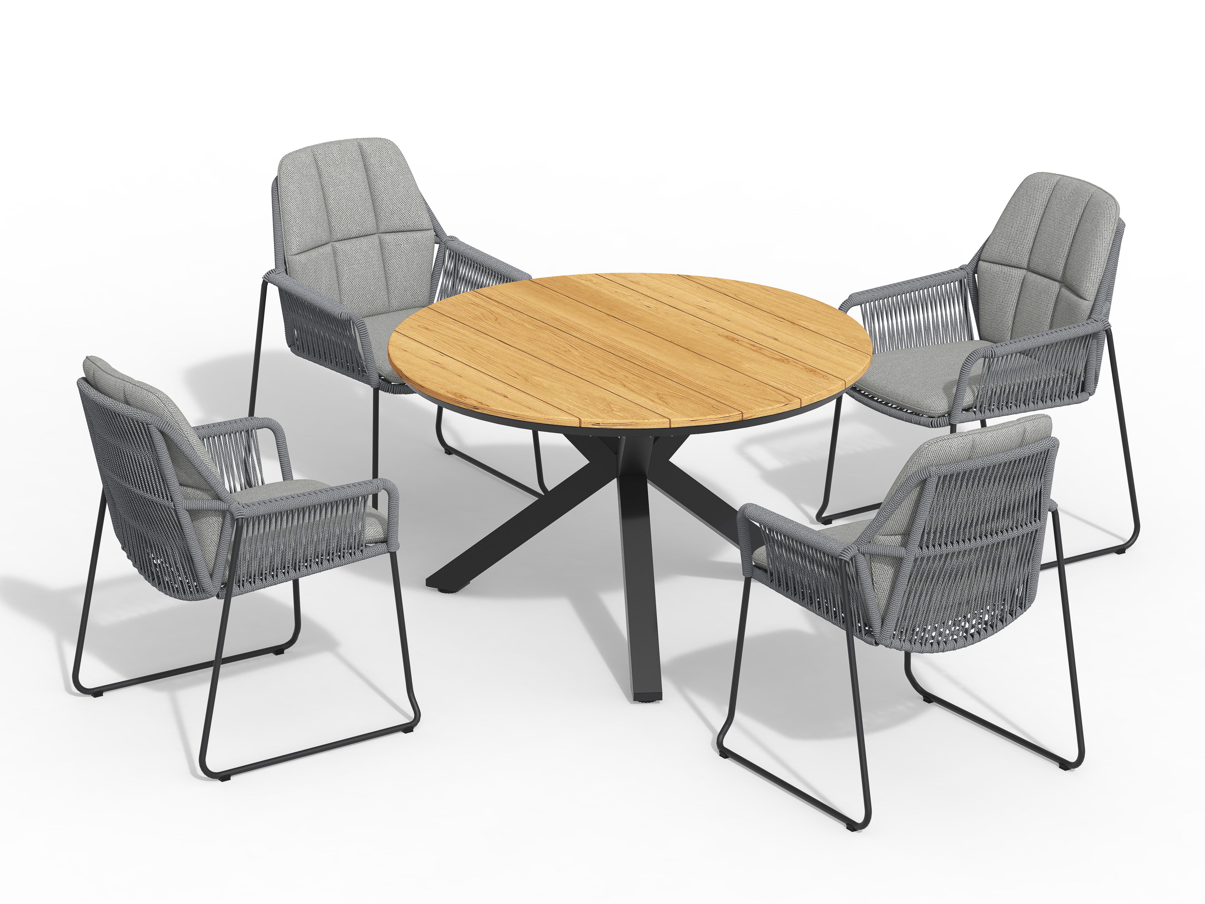 Tierra Outdoor Dining Set Rivera anthrazit – Orbital Teak anthrazit Ø120cm 5-teilig