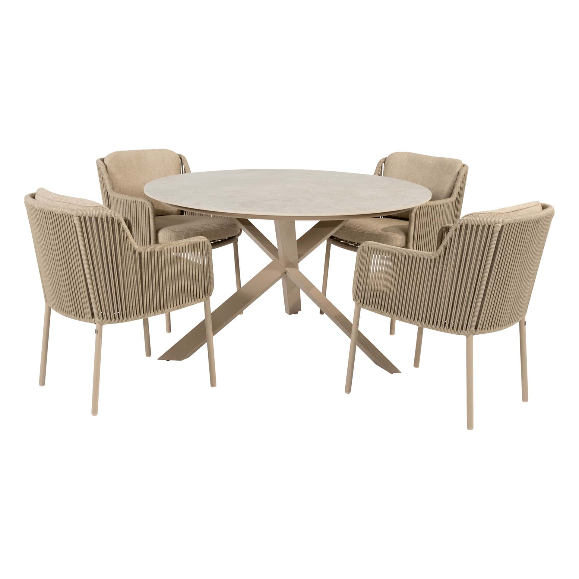 4 Seasons Outdoor Diningset Bernini latte-Prado keramiek ø130cm 5-delig
