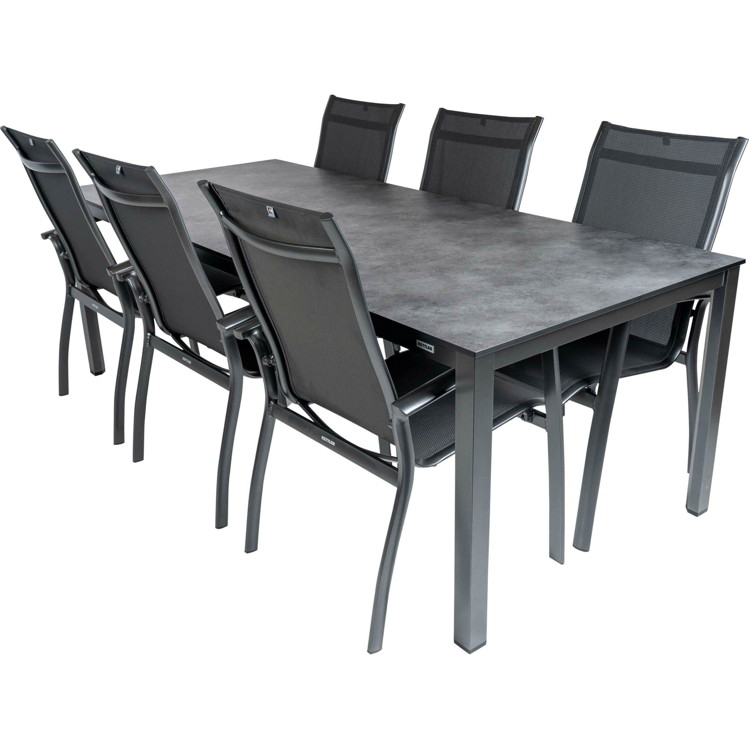 Kettler Diningset Legato Stapelstuhl-Cubic HPL Anthrazit 220x95cm 7-tlg