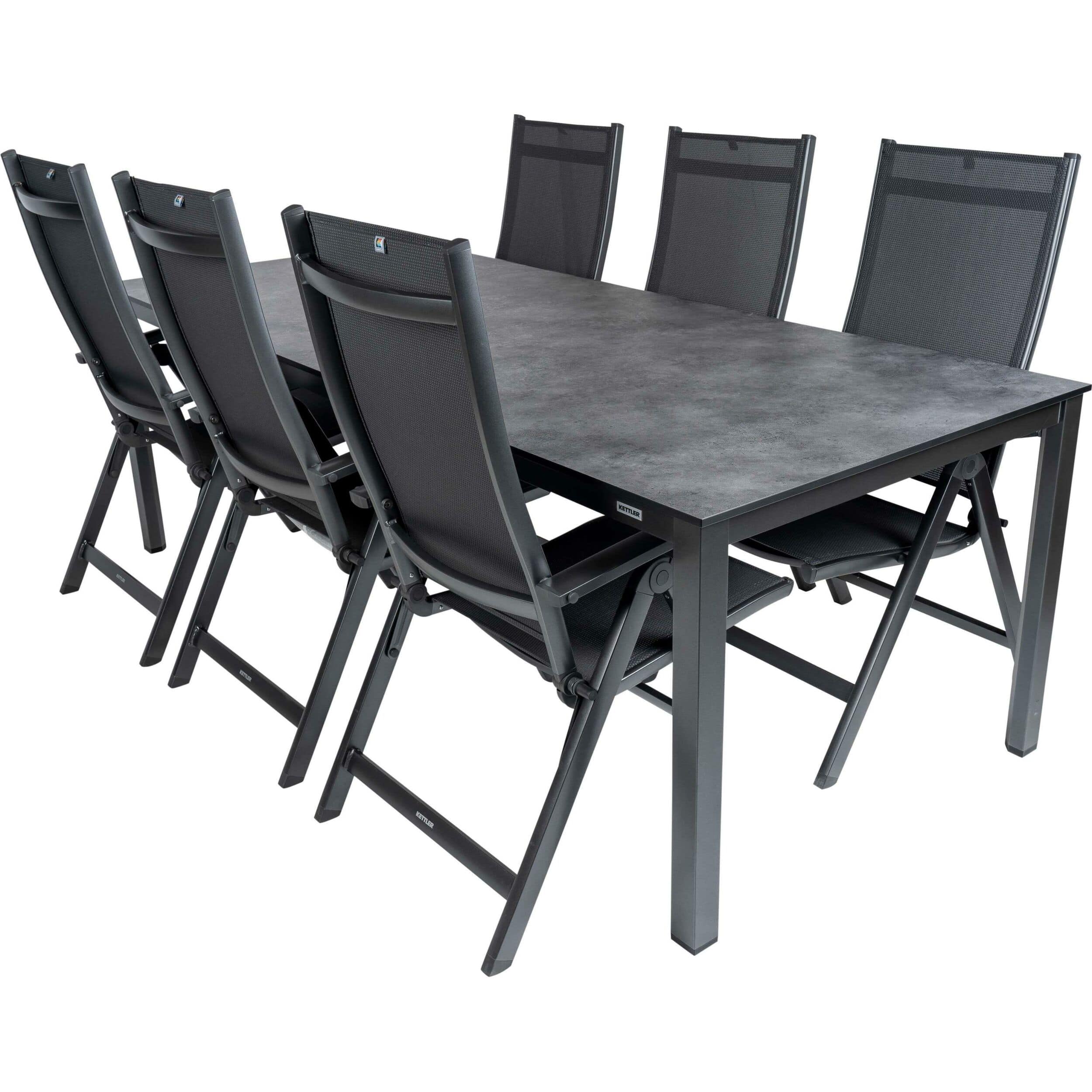 Kettler Diningset Easy Sessel-Cubic HPL Anthrazit 220x100cm 7-tlg
