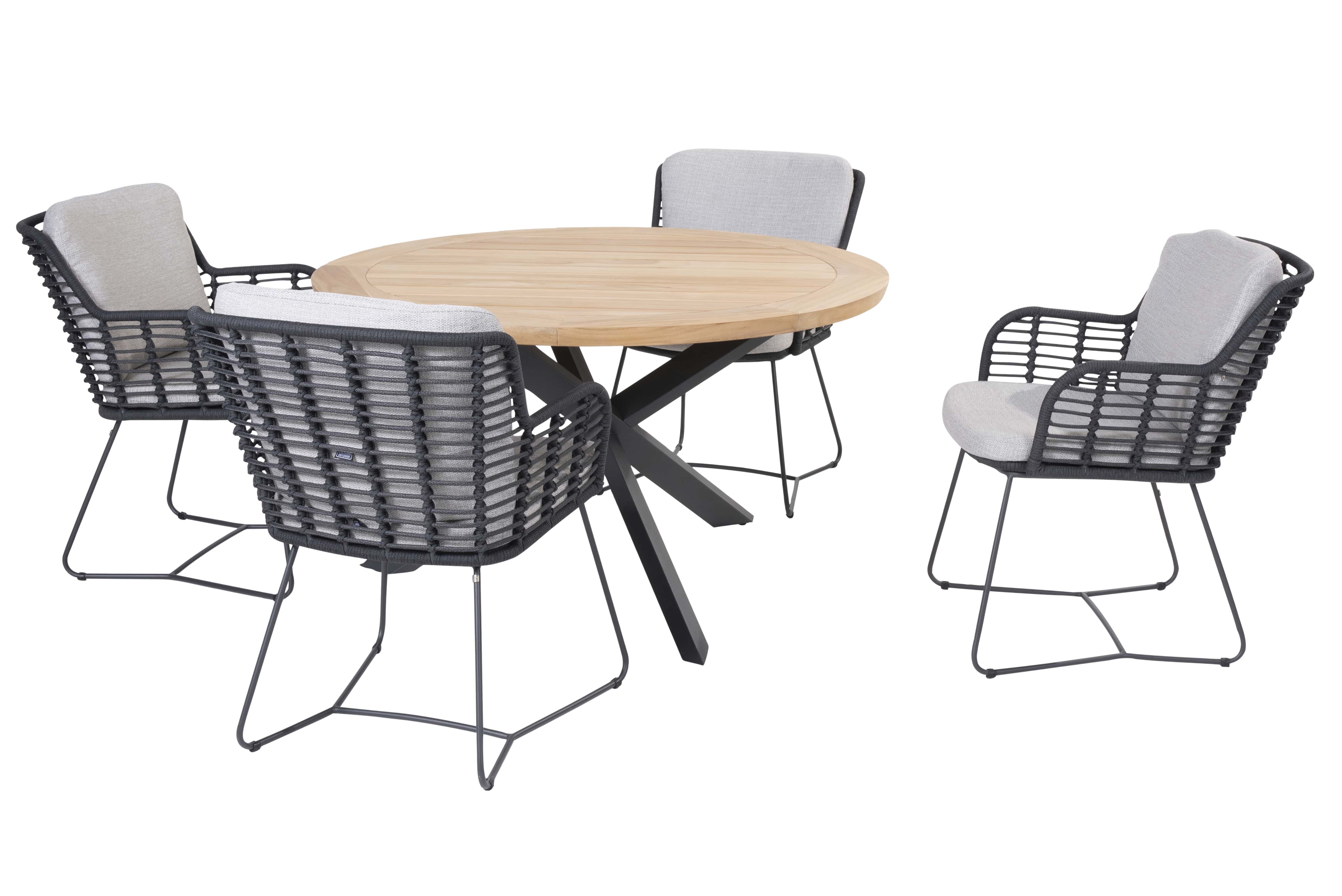 4 Seasons Outdoor Stoff Anthrazit-Prado ø130cm Essgruppe 5-teilig