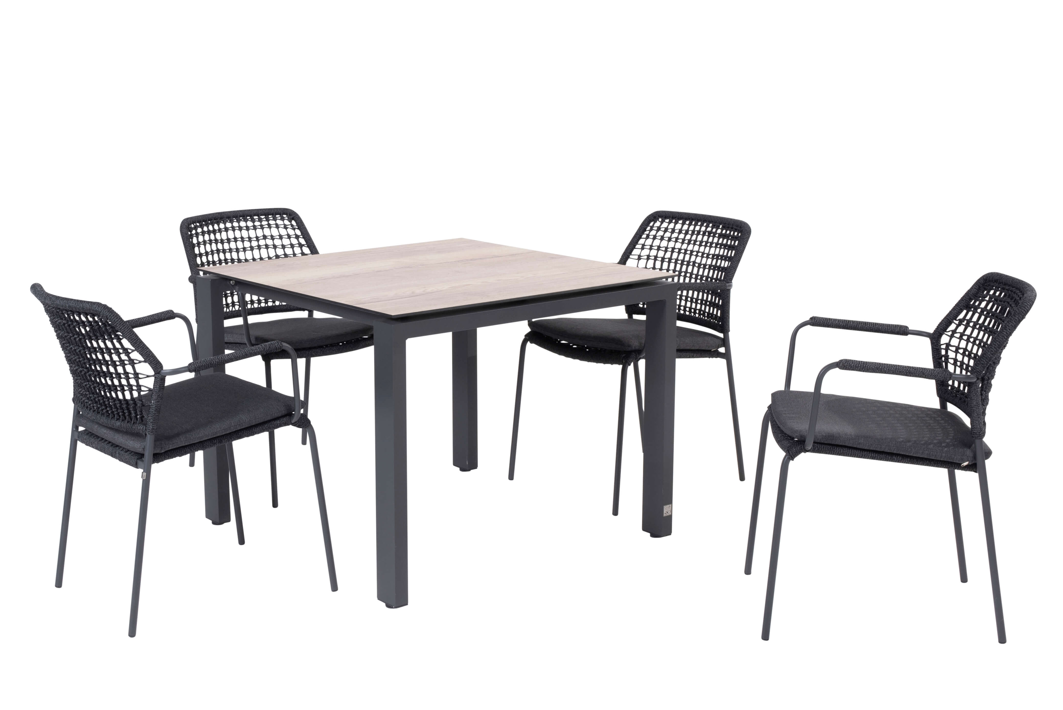 4 Seasons Outdoor Barista Anthrazit-Goa HPL Teak Muster 95cm Essgruppe 5-teilig