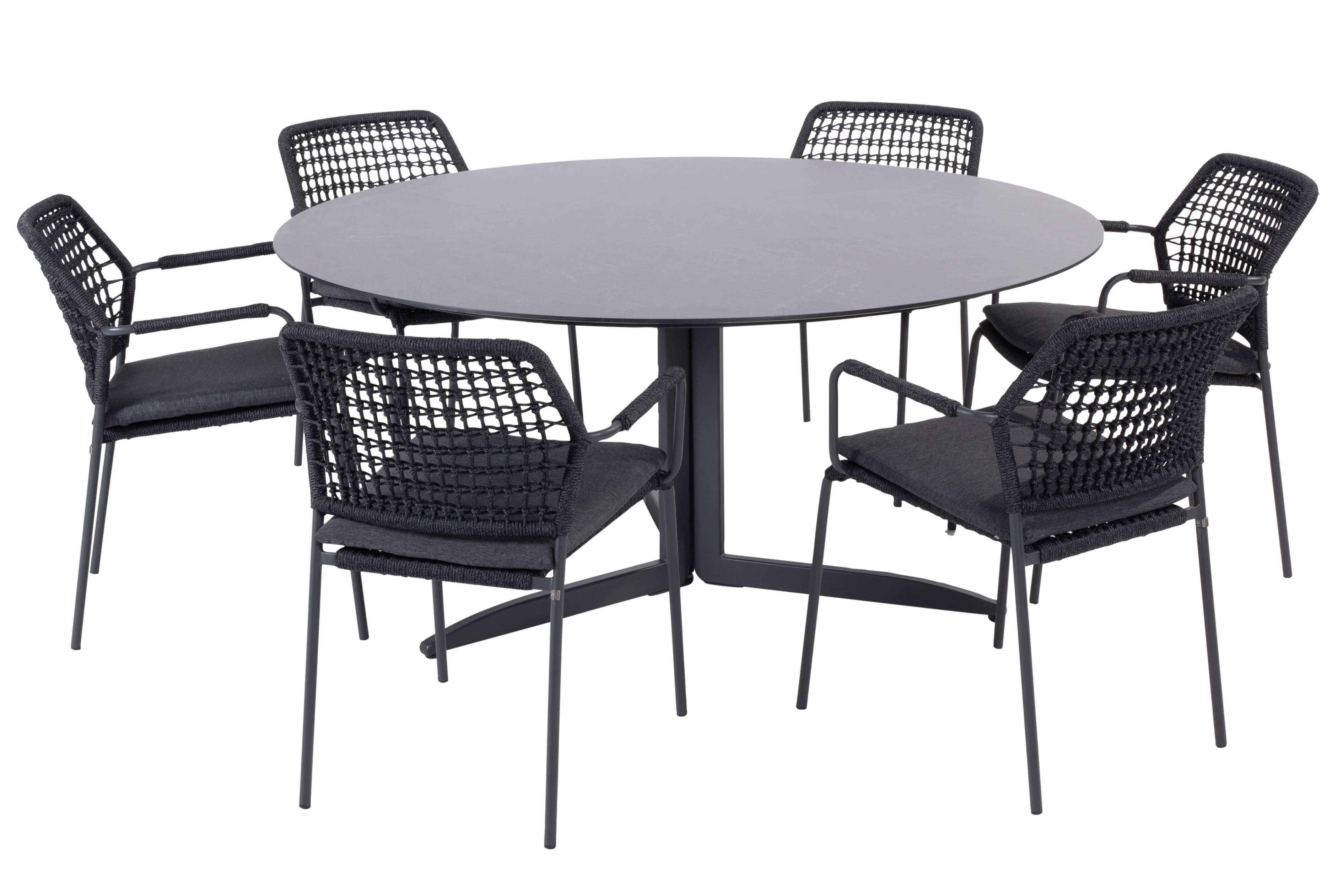 4 Seasons Outdoor Barista Anthrazit-Embrace HPL Schiefer Anthrazit Ø160cm Essgruppe 7-teilig