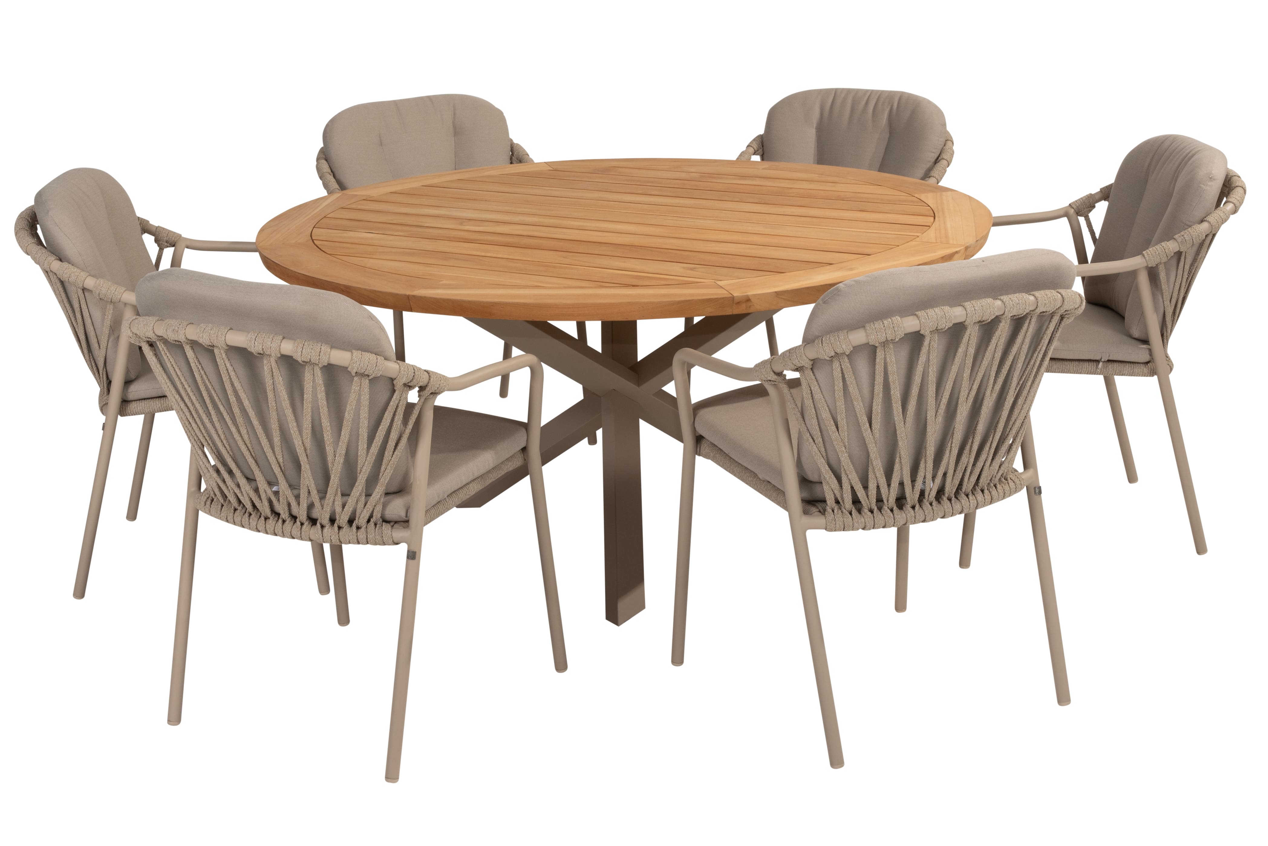 4 Seasons Outdoor Diningset Manitoba latte-Prado Ø160cm 7-delig