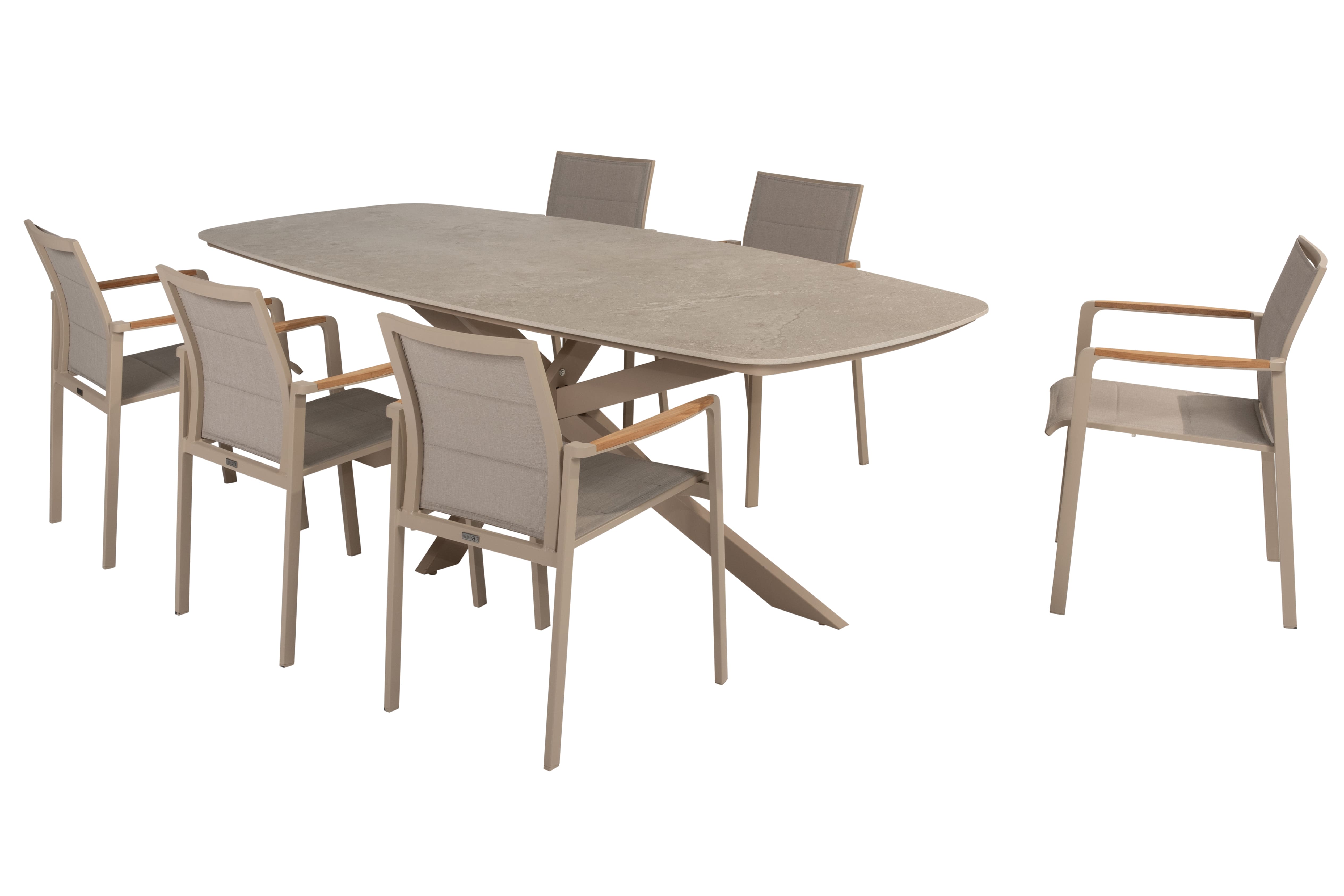 Taste 4SO Diningset Cortina latte-Prado Barrel 240x105cm 7-delig