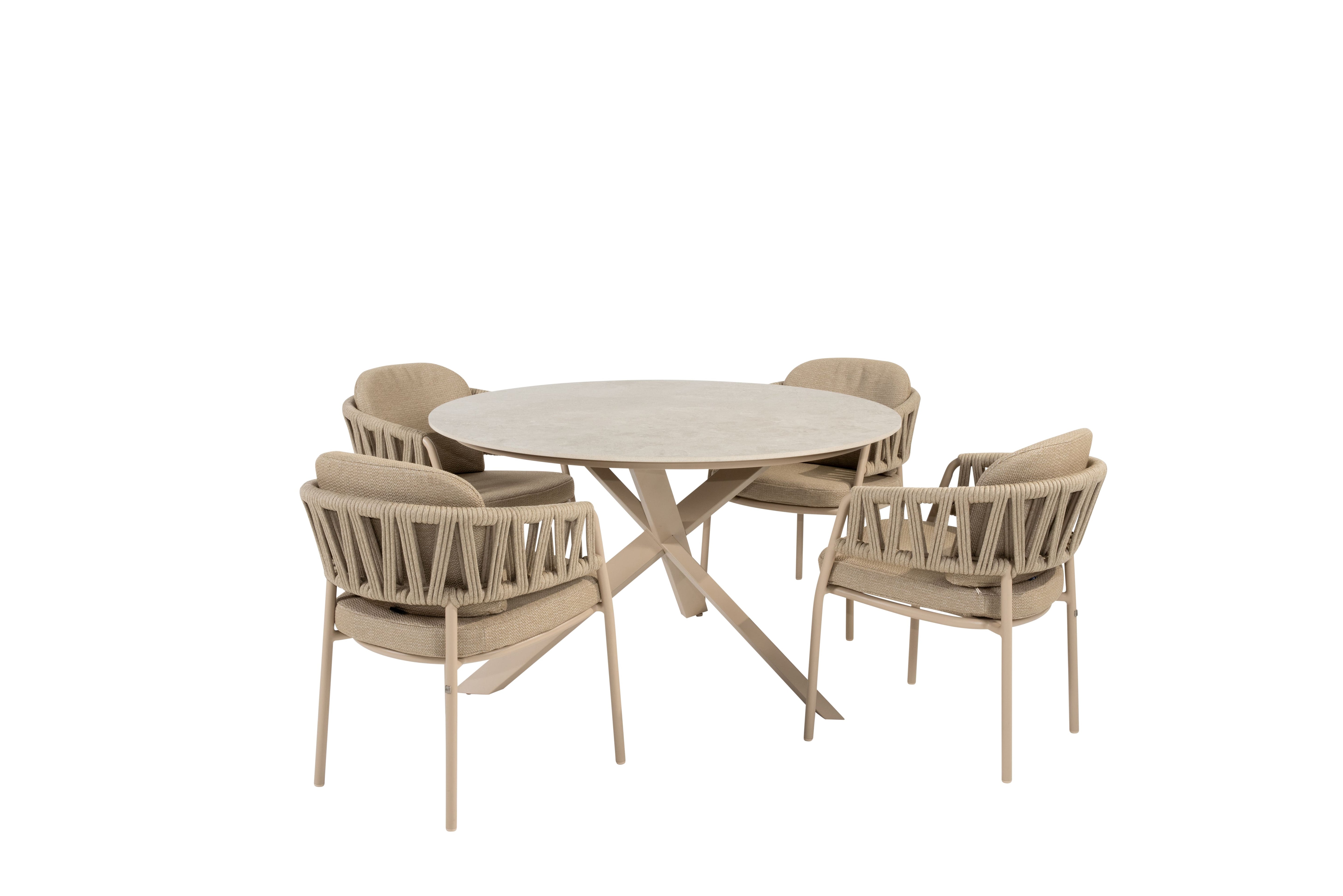 Taste 4SO Diningset Calma latte-Prado keramiek ø130cm 5-delig