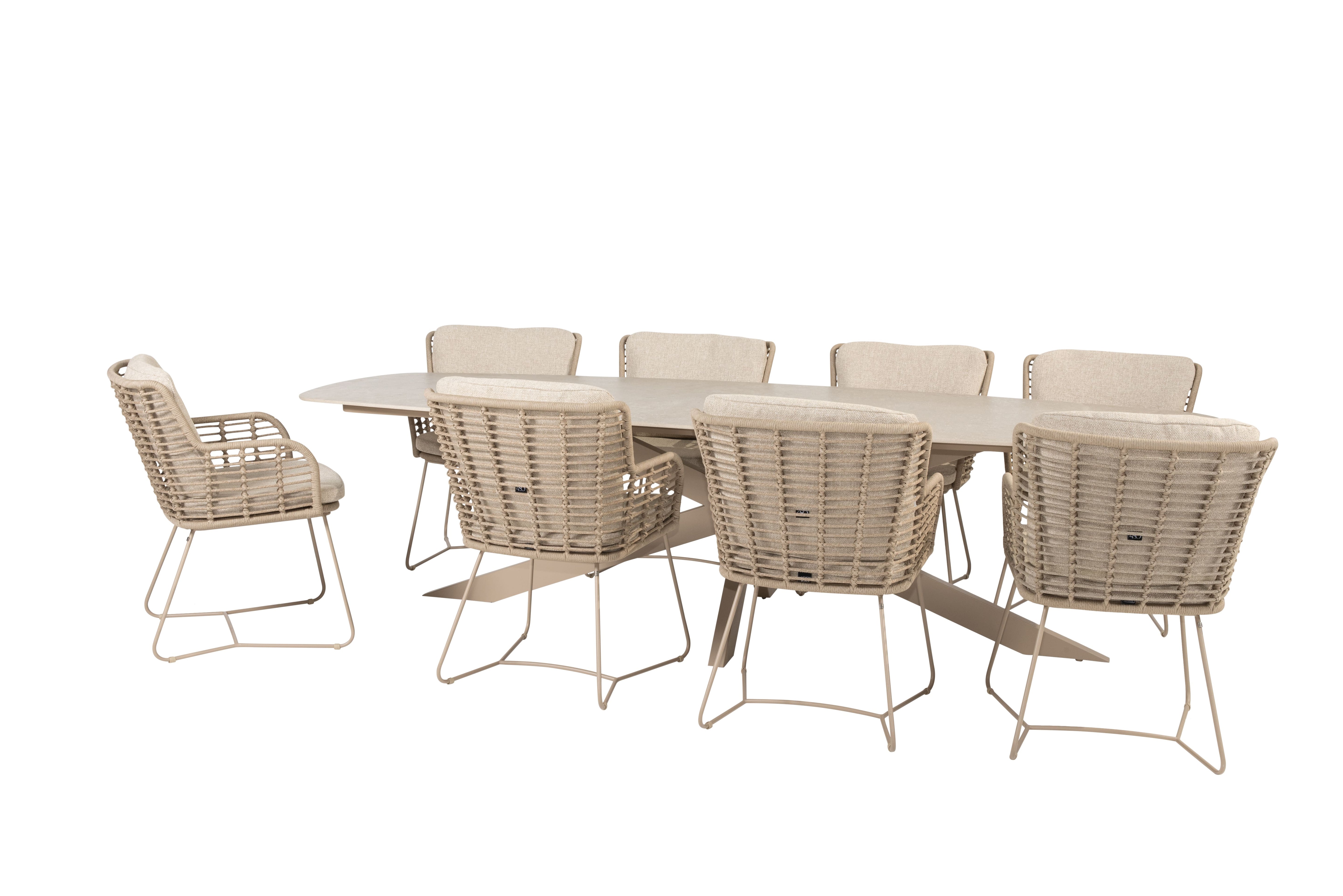 4 Seasons Outdoor Diningset Fabrice latte-Prado keramiek 300x115cm 9-delig