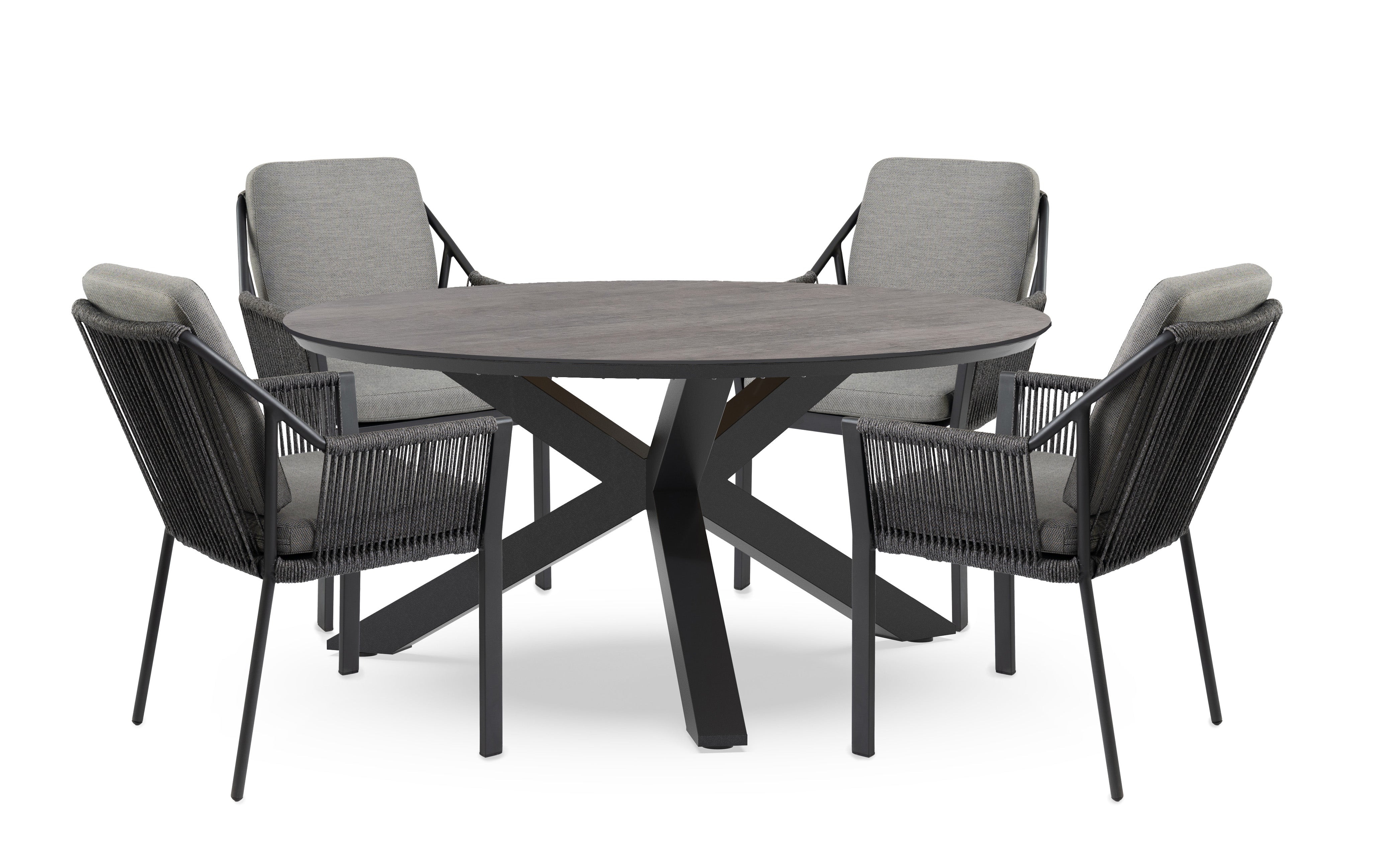 Tierra Outdoor Diningset Liv charcoal - Orbital forest grey Ø120cm 5-delig