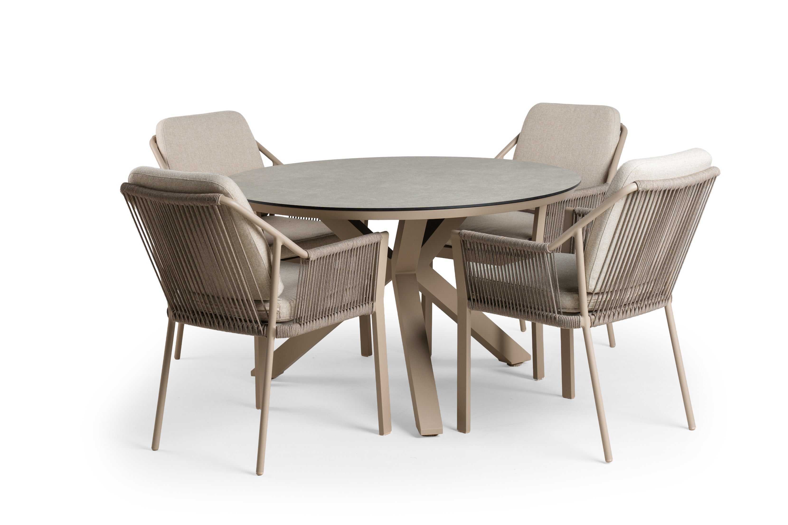 Tierra Outdoor Diningset Liv champagne - Orbital ophira Ø120cm 5-delig