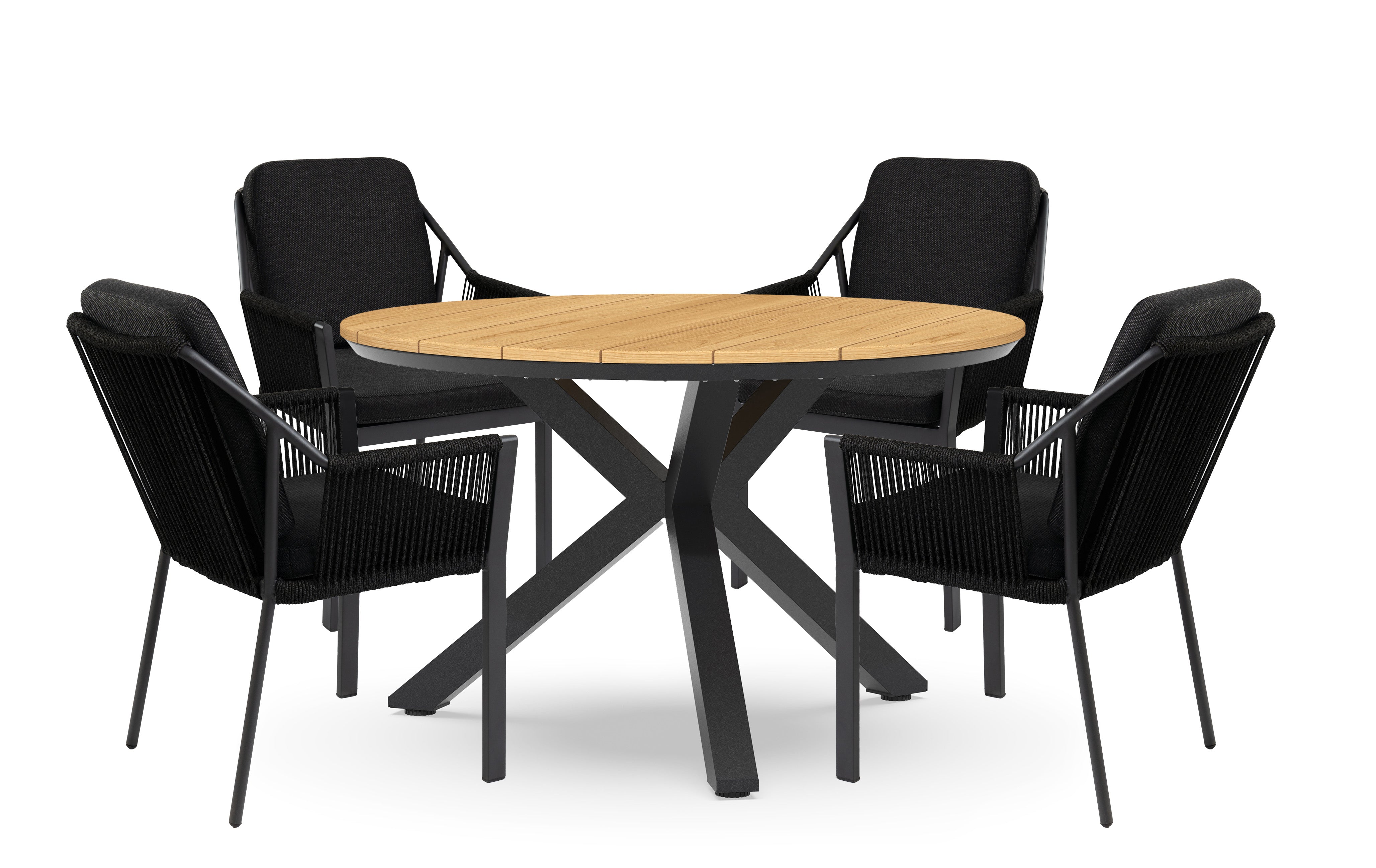 Tierra Outdoor Diningset Liv black - Orbital teak Ø120cm 5-delig