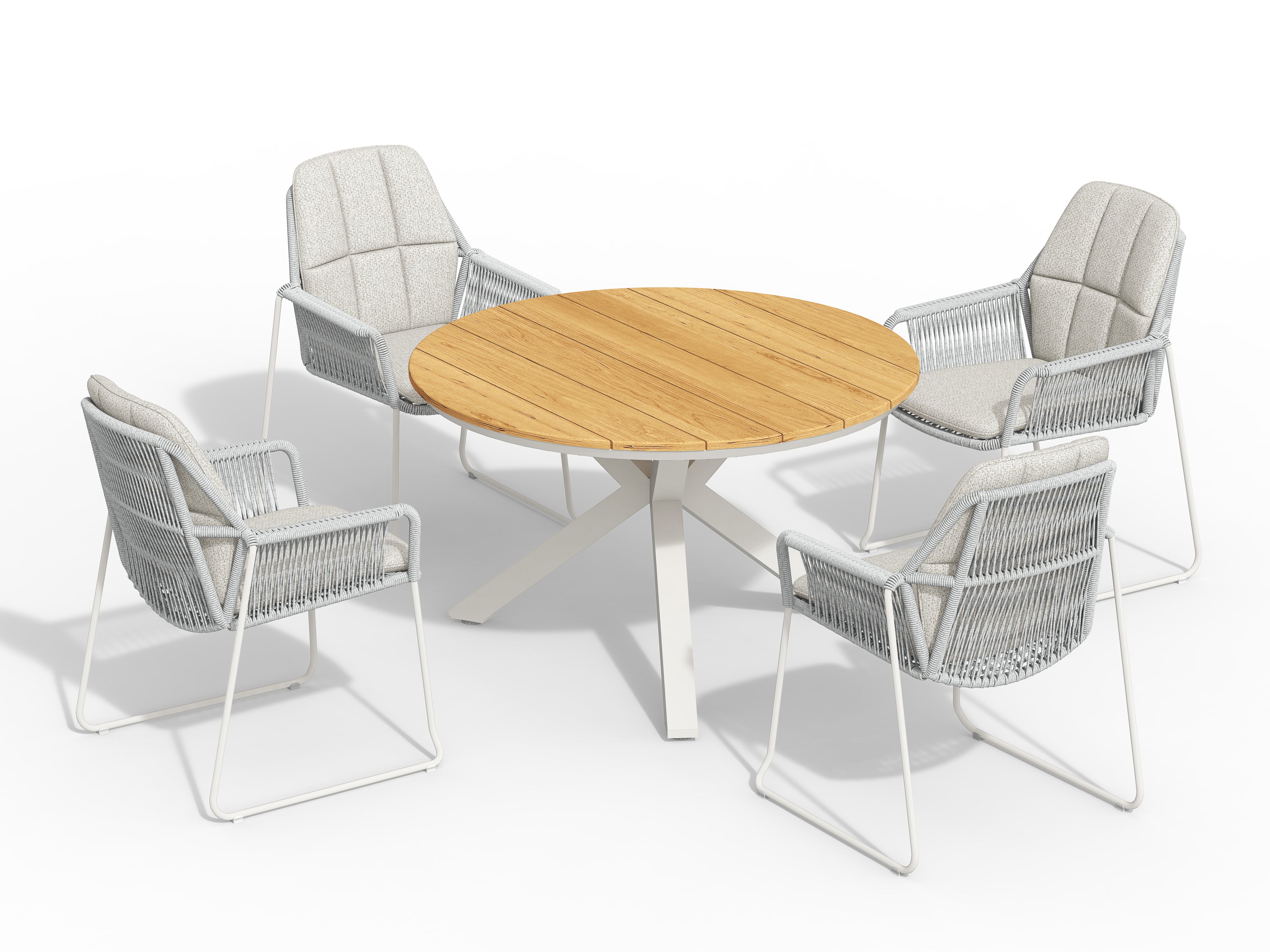 Tierra Outdoor Diningset Rivera creme - Orbital teak creme Ø120cm 5-delig