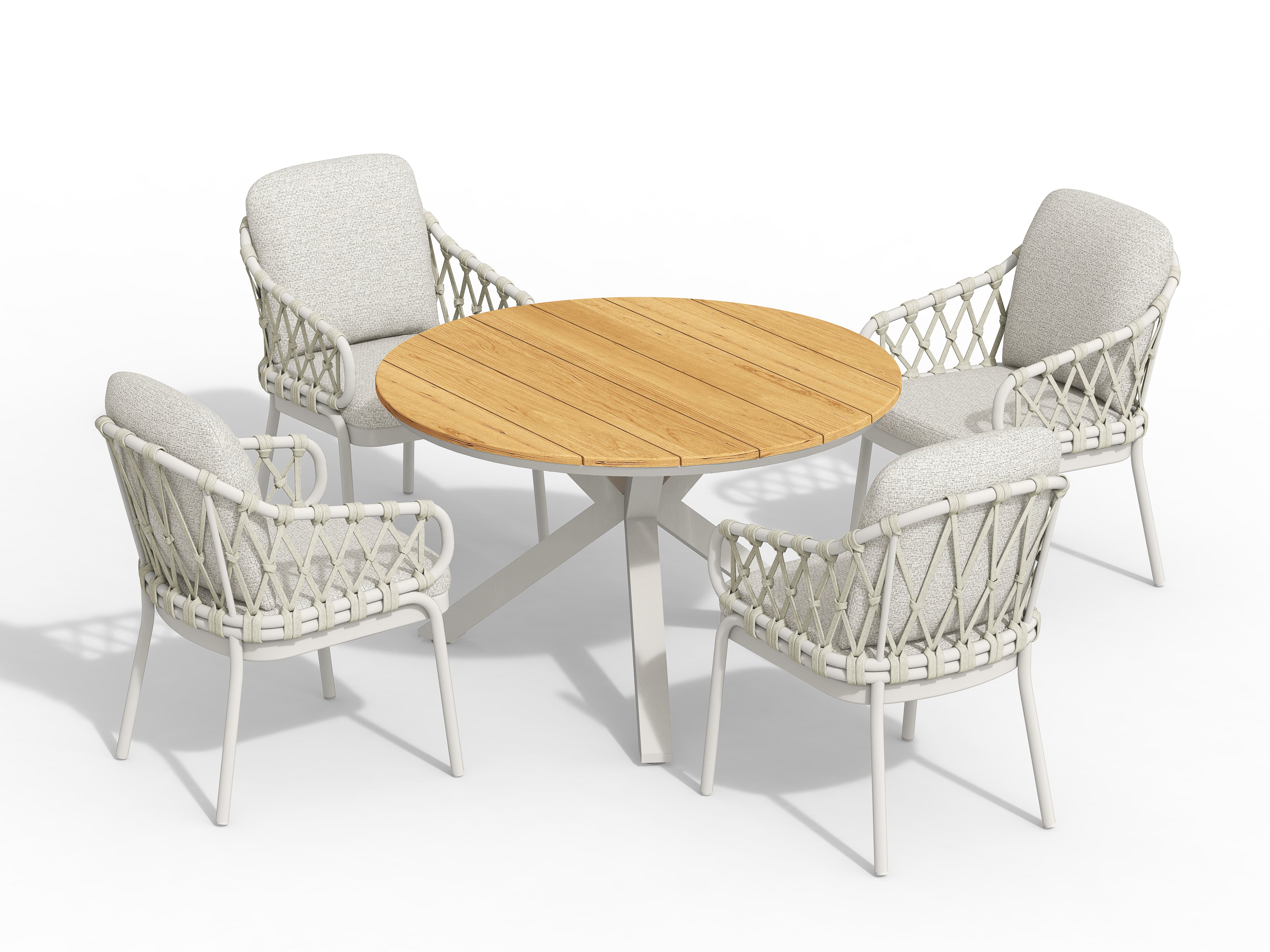 Tierra Outdoor Diningset Natal creme - Orbital teak creme Ø120cm 5-delig