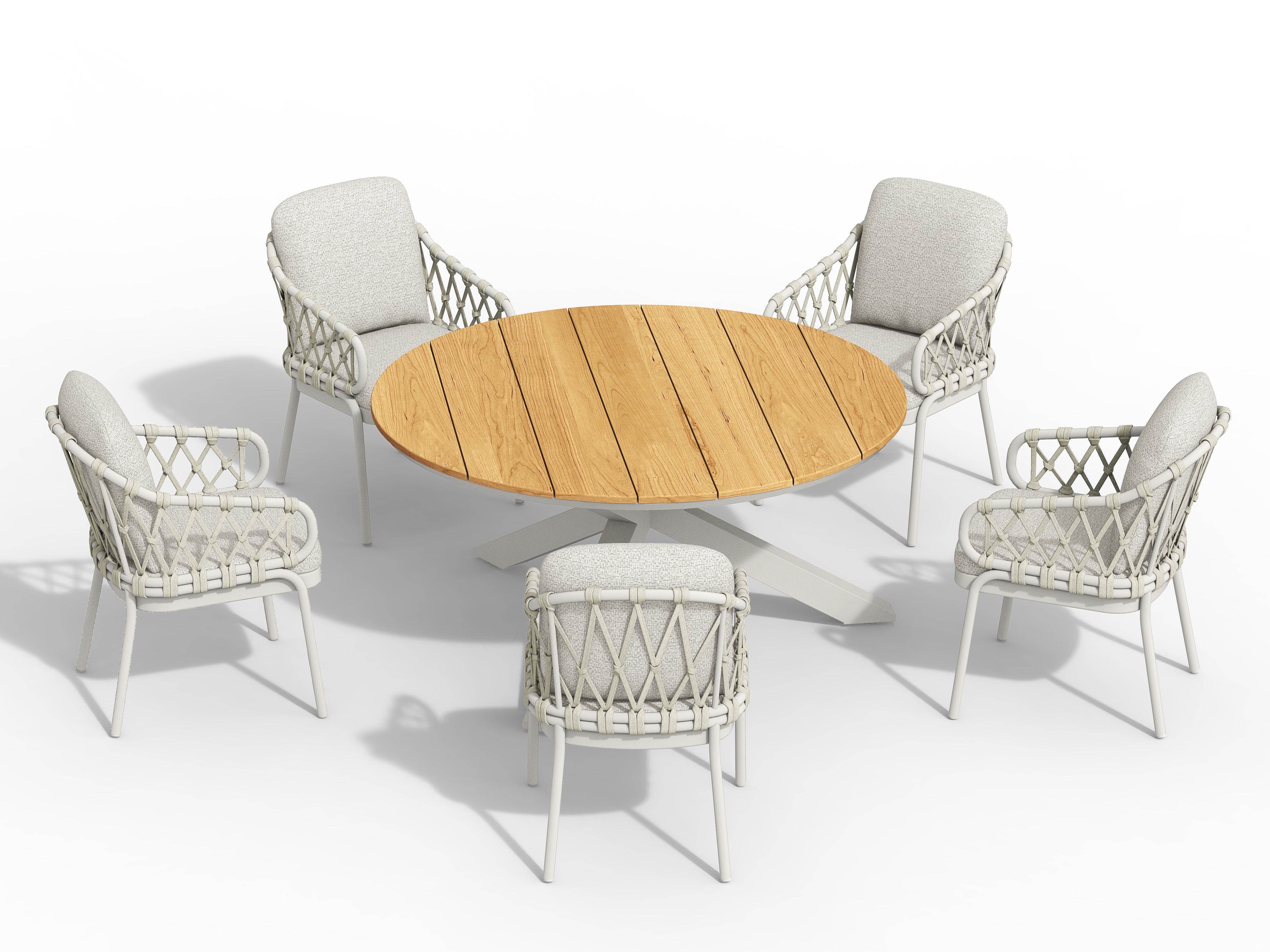 Tierra Outdoor Diningset Natal creme - Omnigo teak creme Ø150cm 6-delig