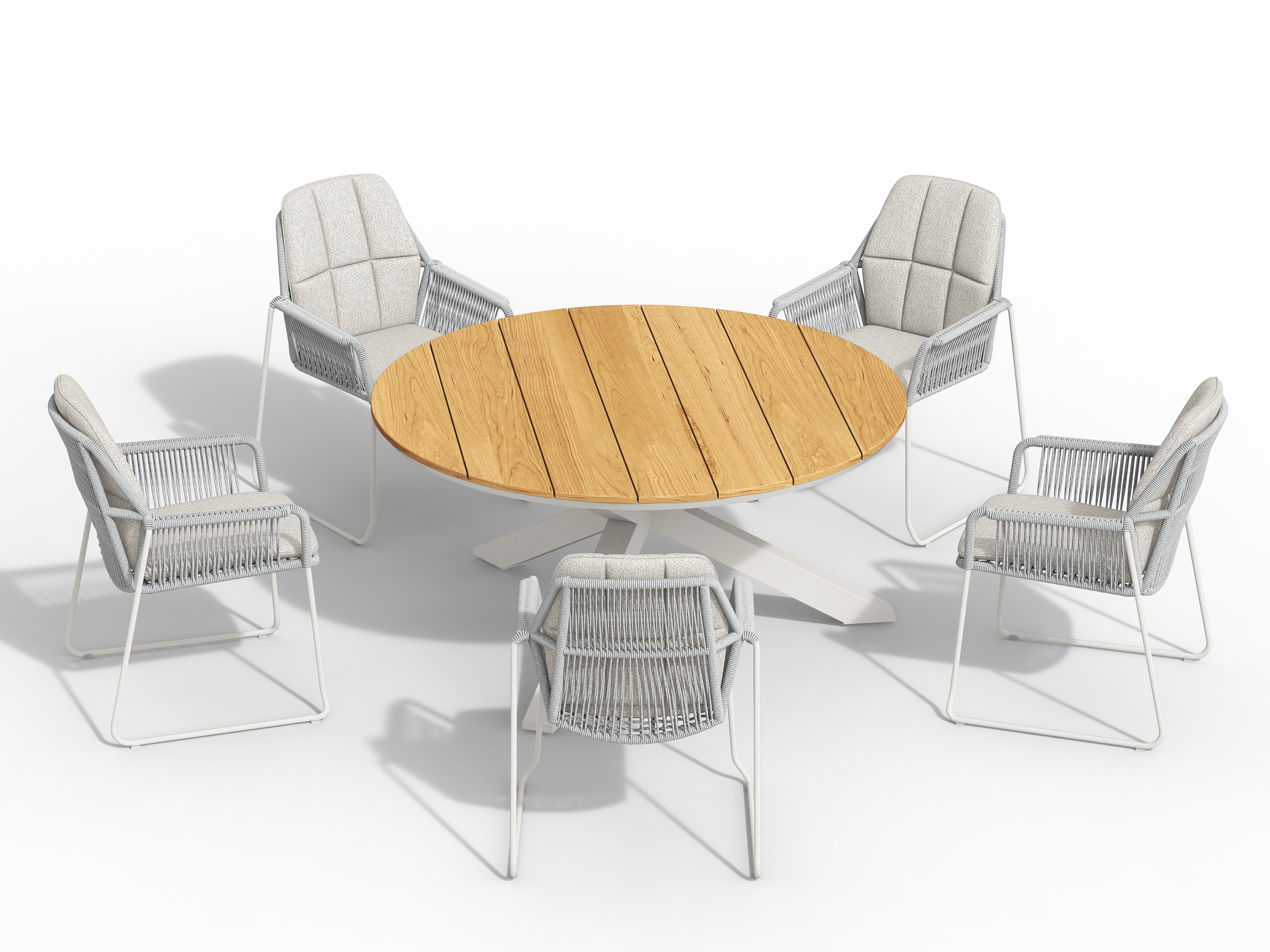 Tierra Outdoor Diningset Rivera creme - Omnigo teak creme Ø150cm 6-delig