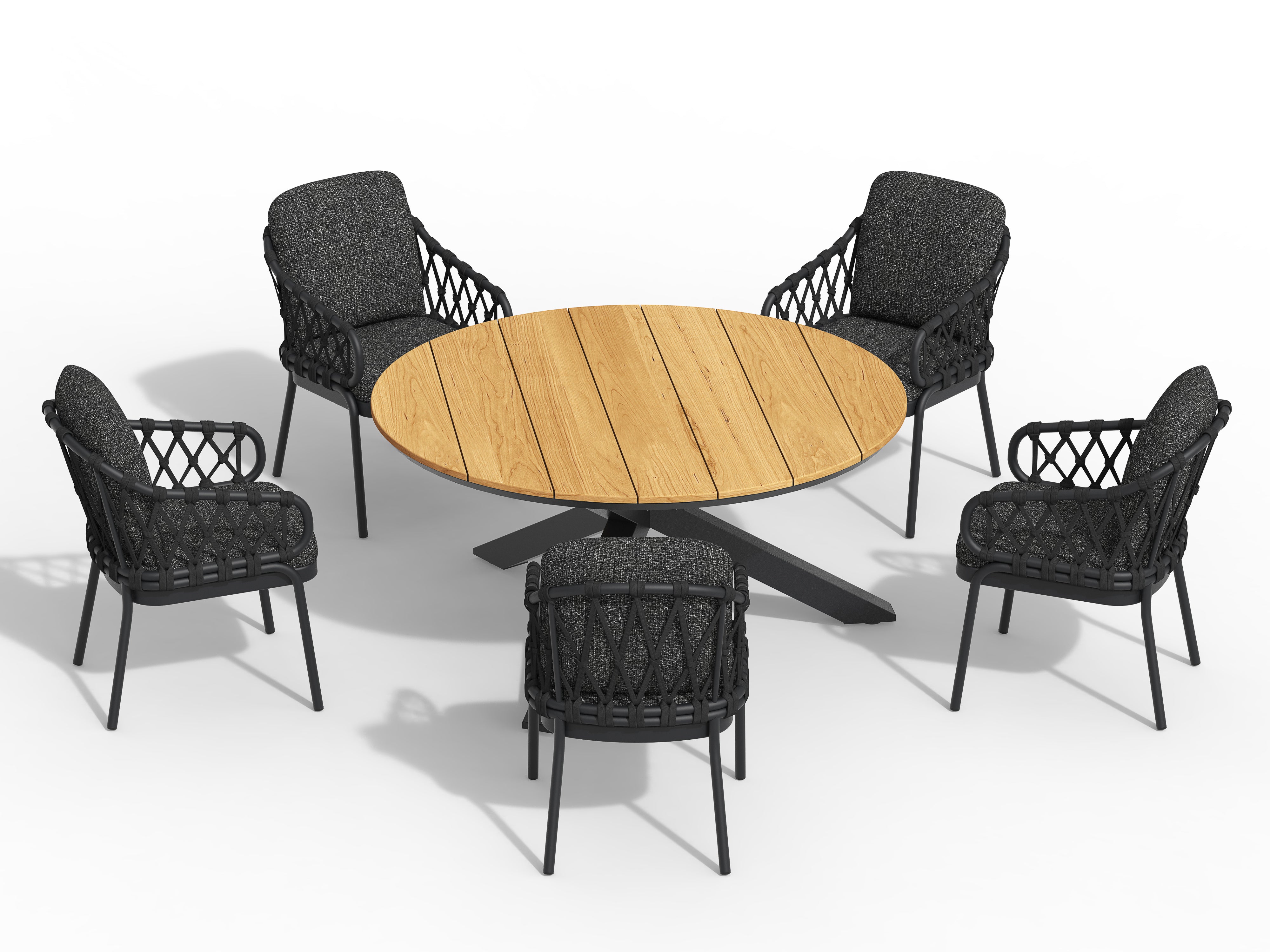 Tierra Outdoor Diningset Natal charcoal - Omnigo teak charcoal Ø150cm 6-delig