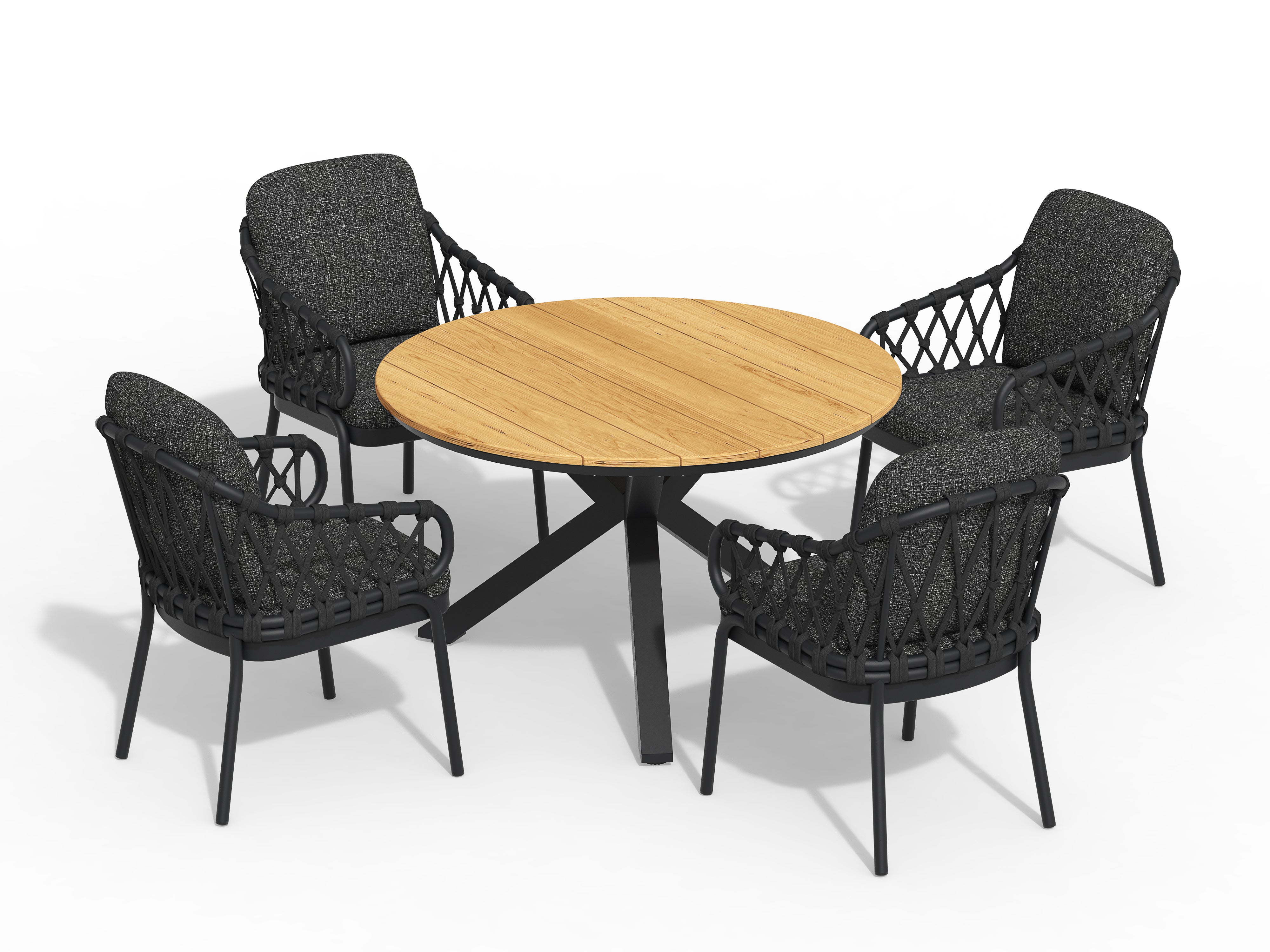 Tierra Outdoor Diningset Natal charcoal - Orbital teak charcoal Ø120cm 5-delig