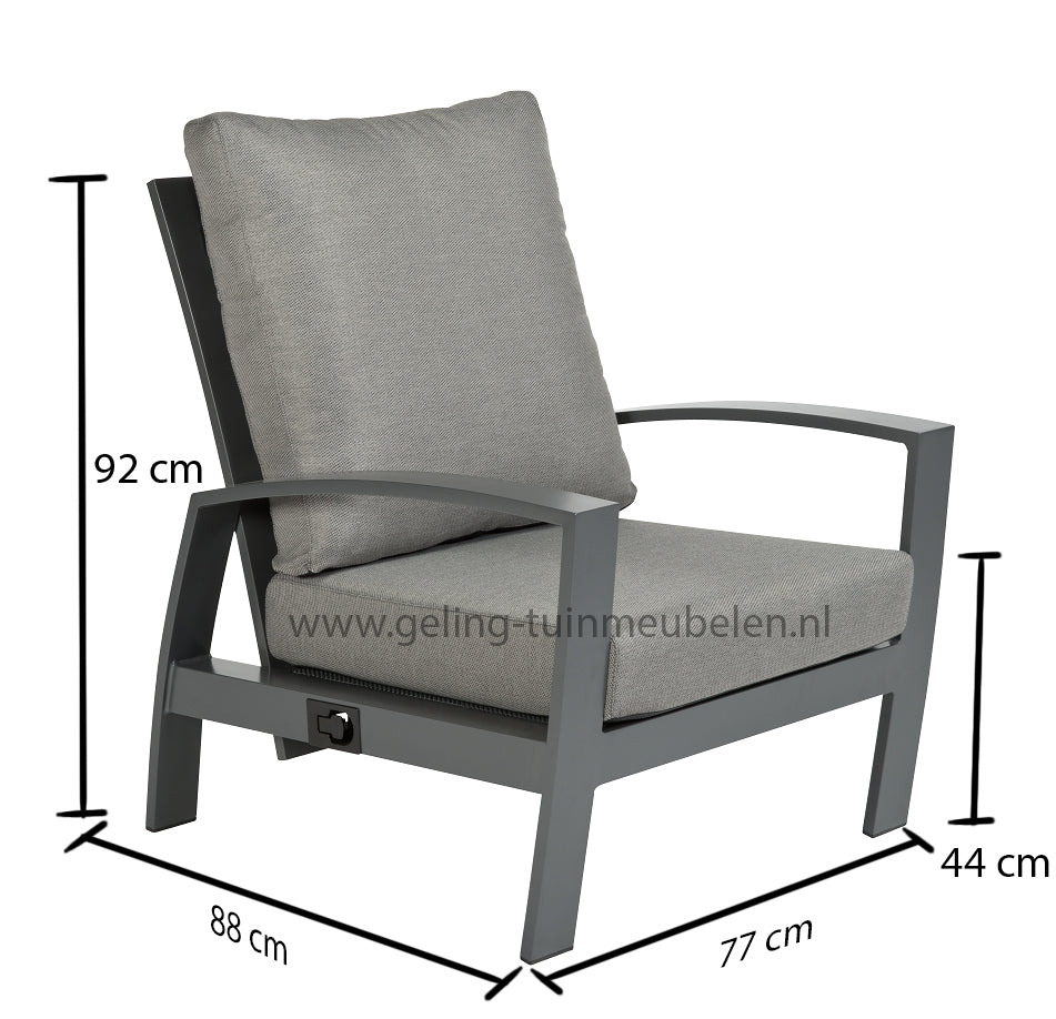 Tierra Outdoor Loungestoel Verstelbaar Valencia charcoal afmeting 