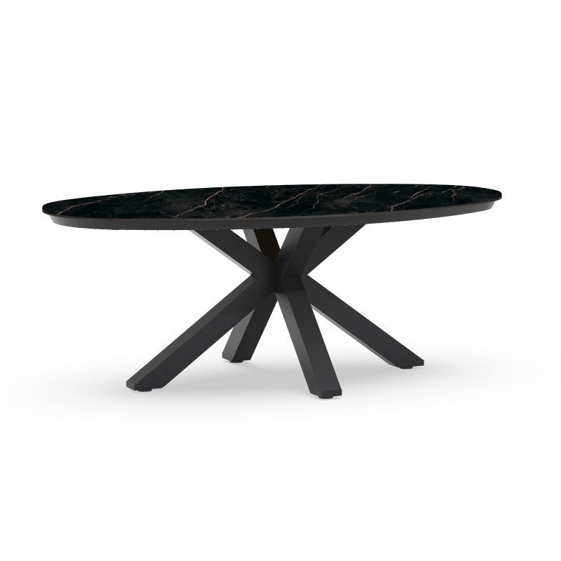 Tierra Outdoor Diningset Rivera black - Oblong marble 200x110cm 7-delig