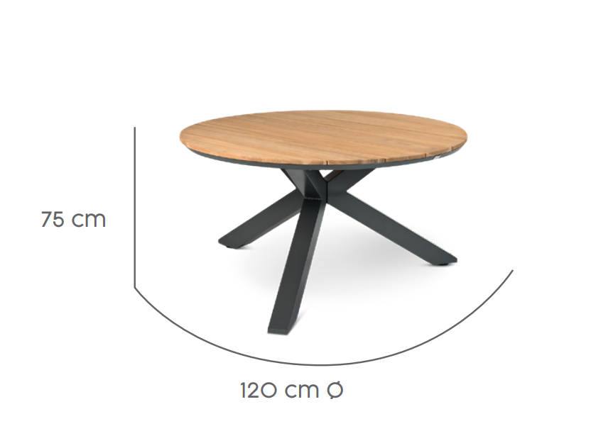 Tierra Outdoor Foxx Teak niedrig - orbital Ø120cm 5 Teile